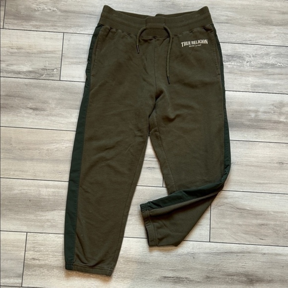 True Religion Panel drop crotch jogger sweats in green size small petite
